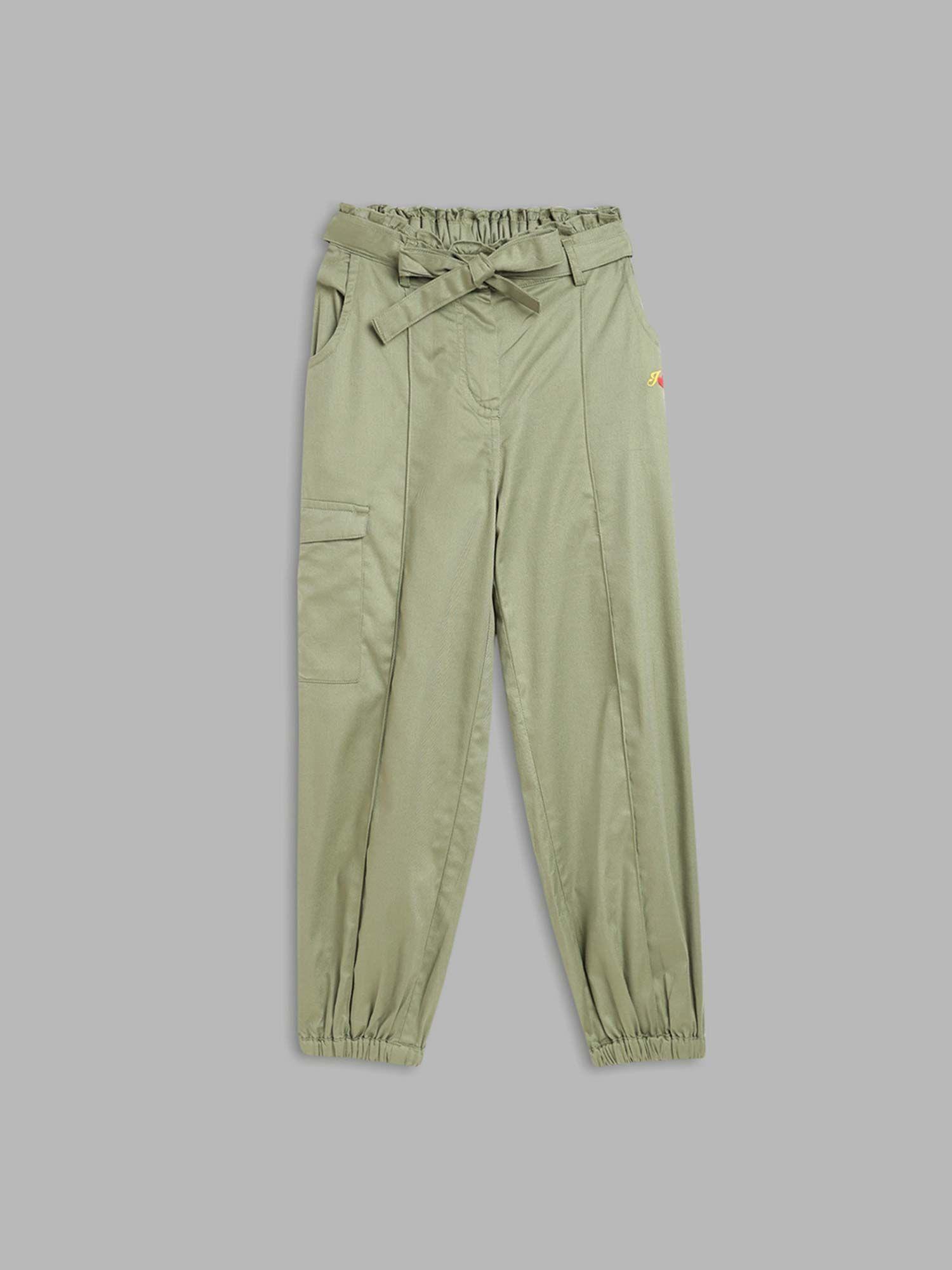 girls olive solid trouser