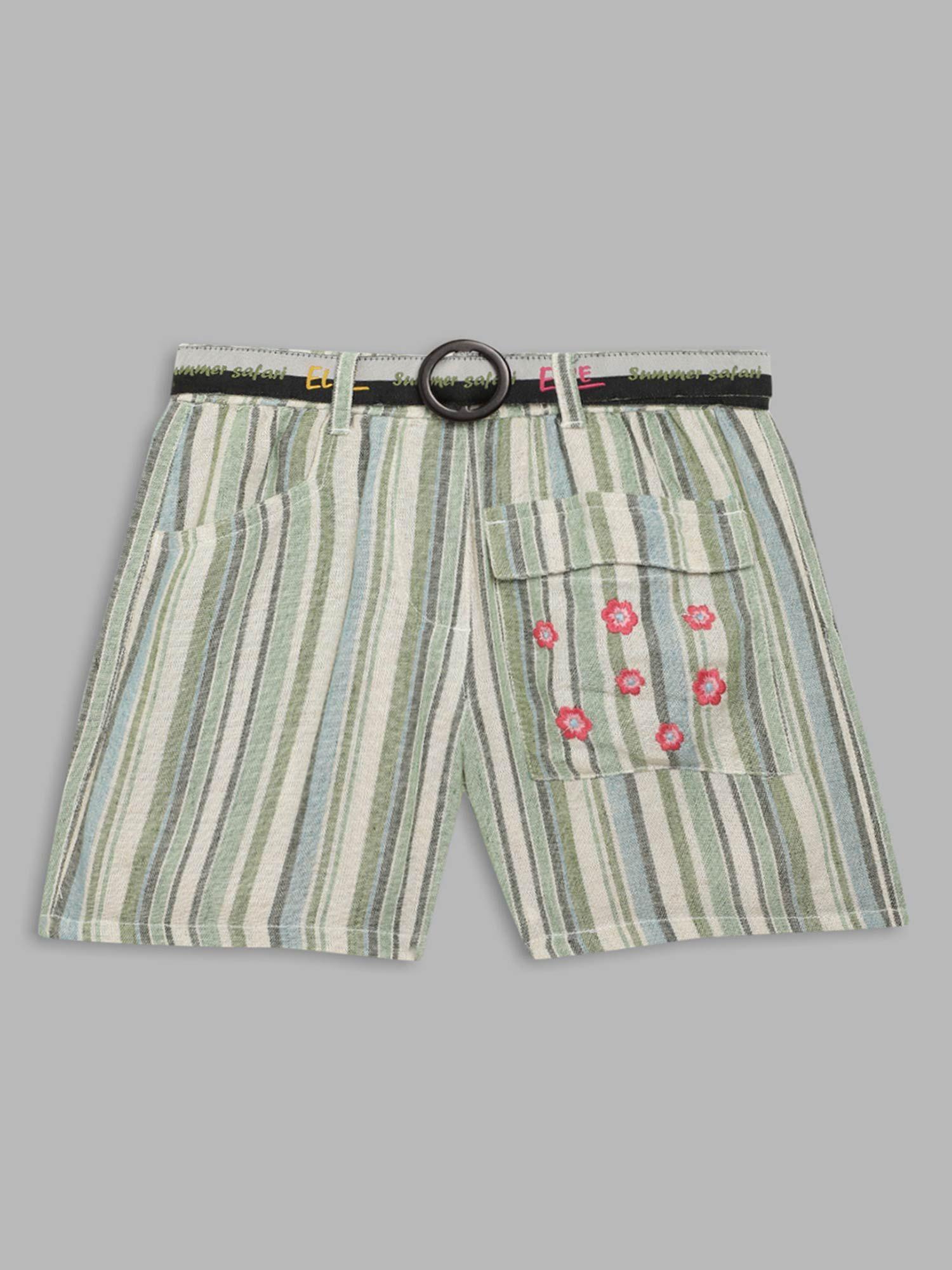 girls olive striped shorts