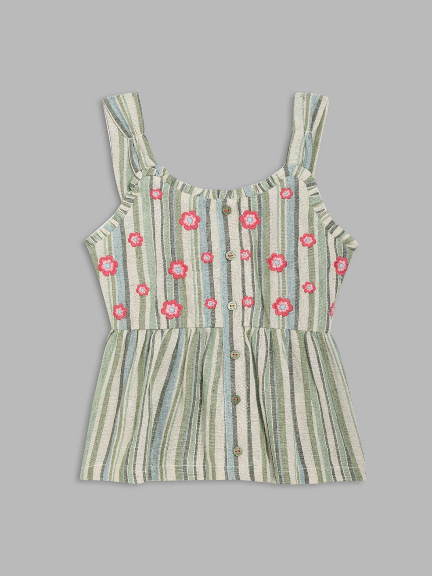 girls olive striped top