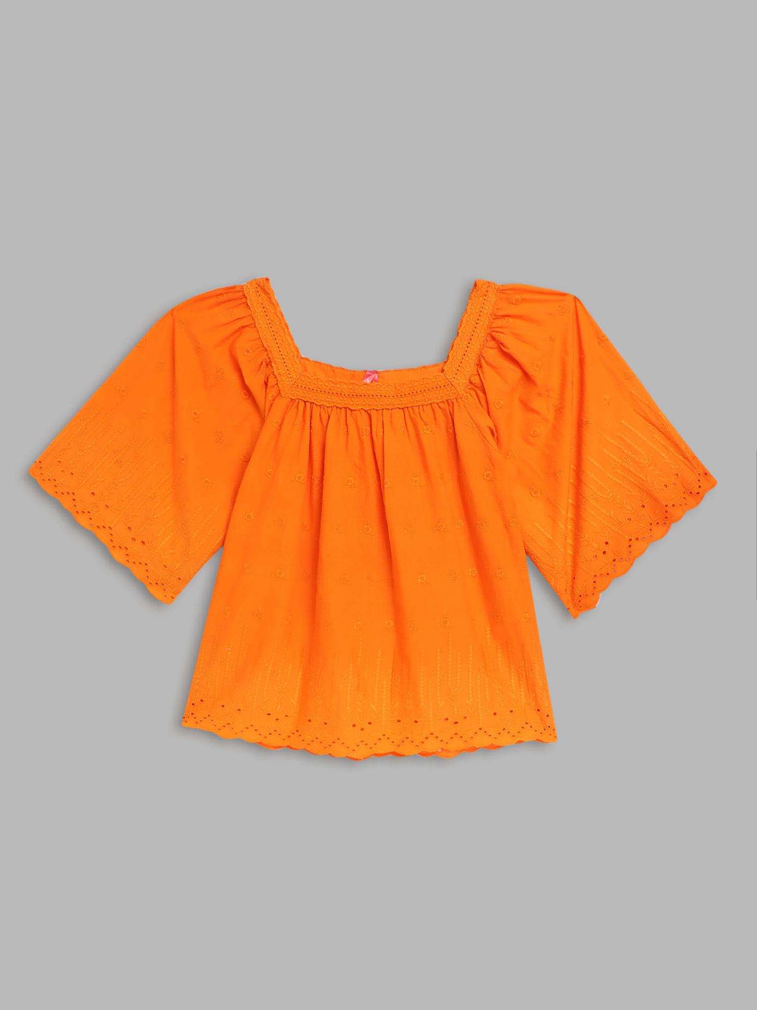 girls orange embroidered top