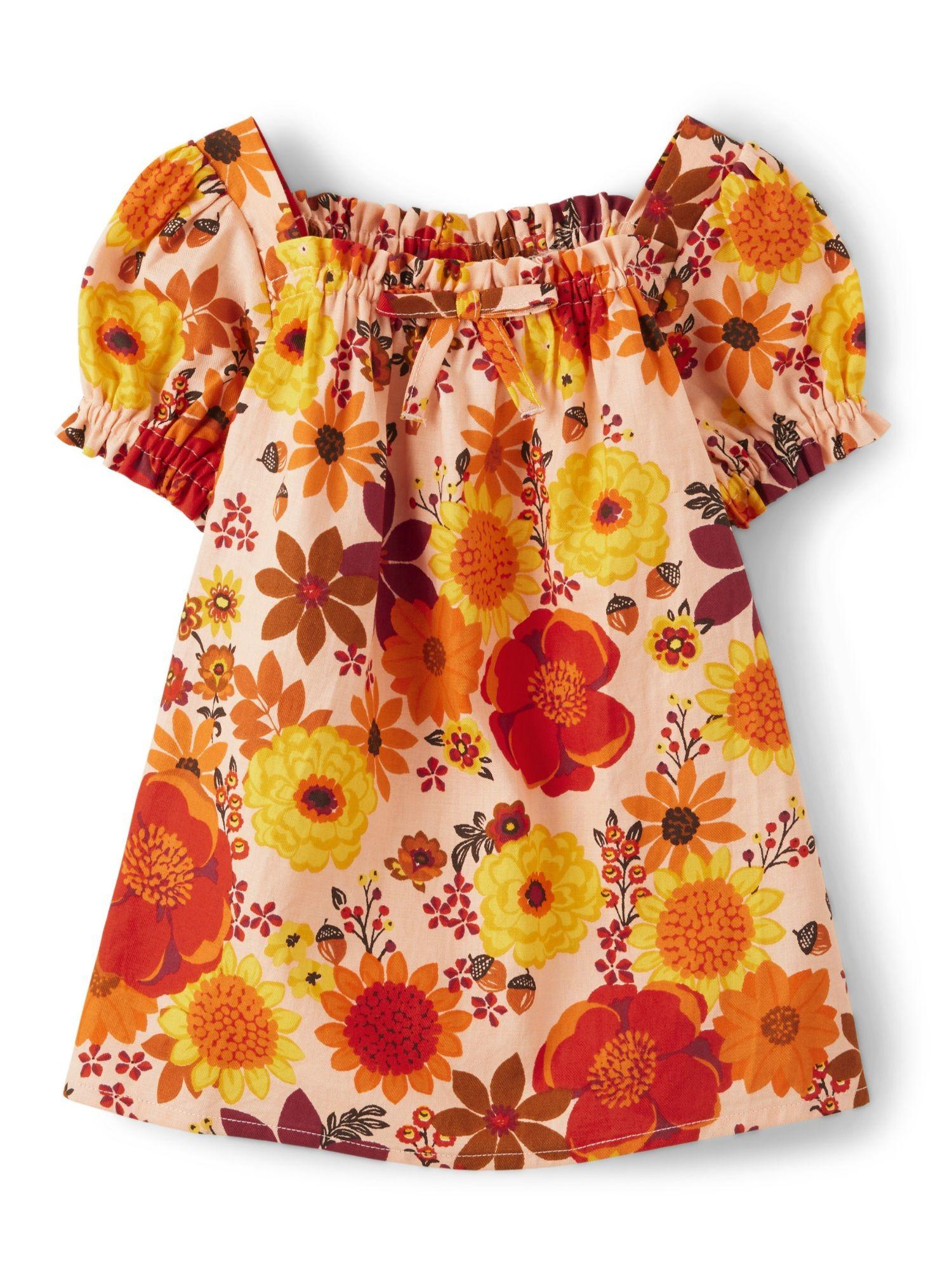 girls orange floral square neck tops (5-6 years)