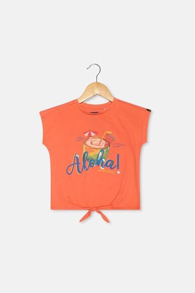 girls orange graphic print casual t-shirt