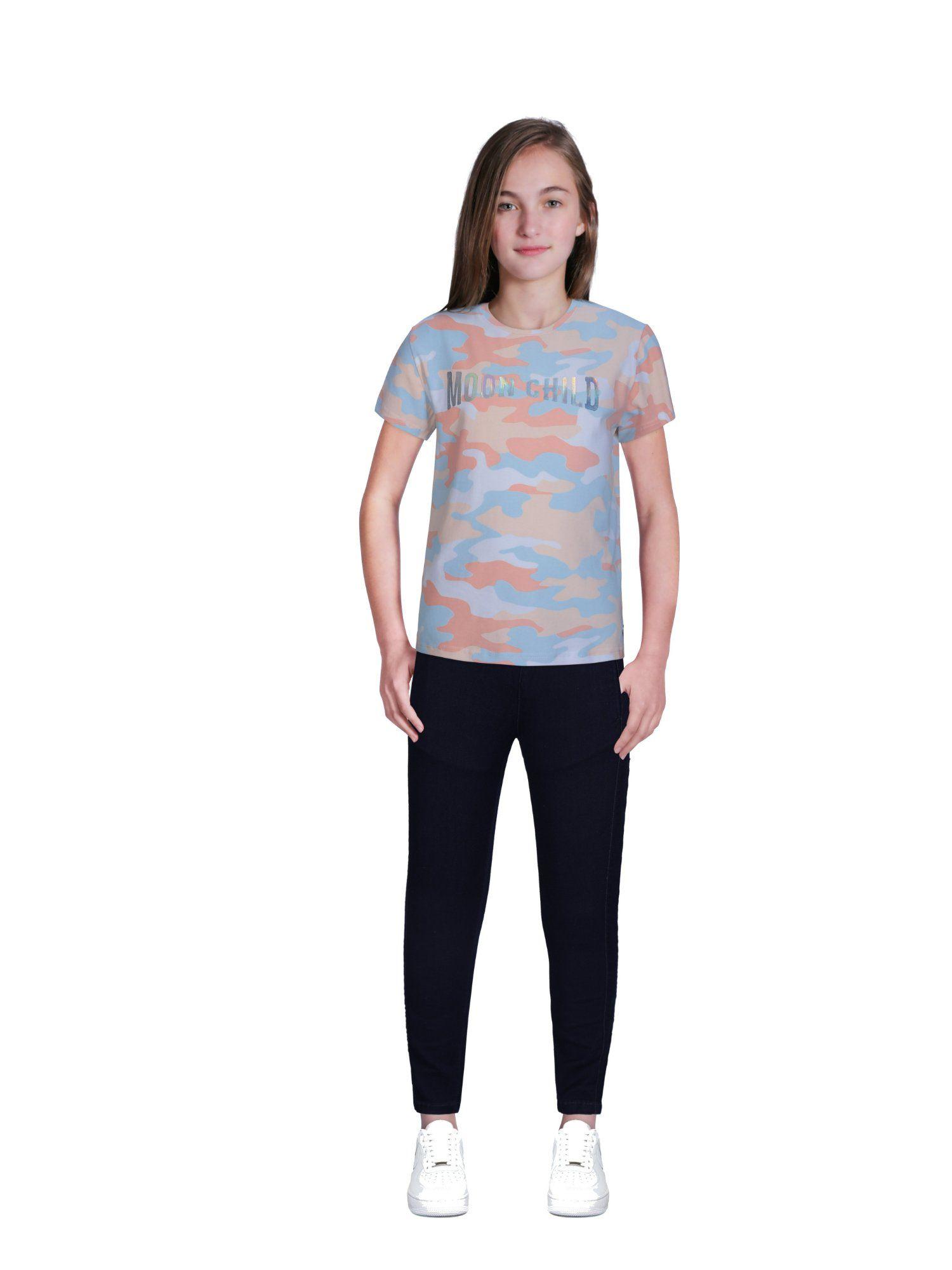 girls orange knitted camouflage knits top