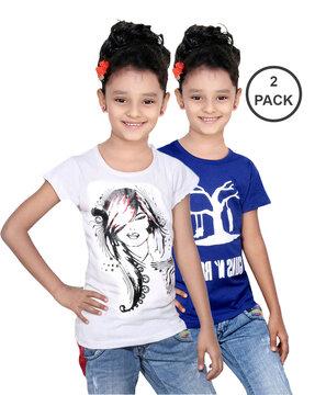 girls pack of 2 graphic print slim fit round-neck t-shirt