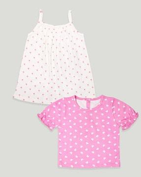 girls pack of 2 heart print fit & flare dress