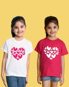 girls pack of 2 heart print regular ft crew-neck t-shirts