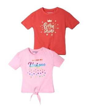 girls pack of 2 printed regular fit t-shirts
