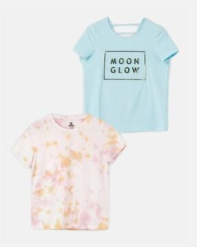 girls pack of 2 printed round-neck t-shirts