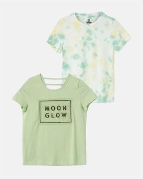 girls pack of 2 printed round-neck t-shirts