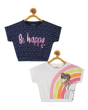 girls pack of 2 printed round-neck top