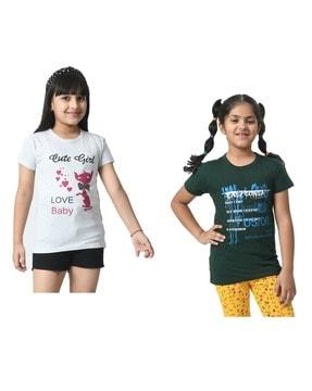 girls pack of 2 slim fit typographic print round-neck t-shirts