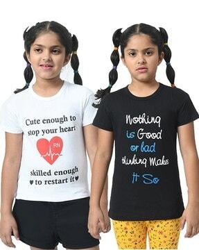 girls pack of 2 slim fit typographic print round-neck t-shirts