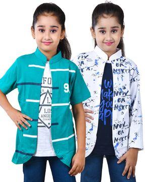 girls pack of 2 t-shirts with attached shrug