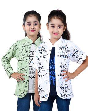 girls pack of 2 typographic print front-open shrugs