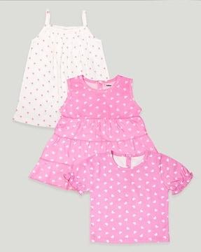 girls pack of 3 heart print fit & flare dress