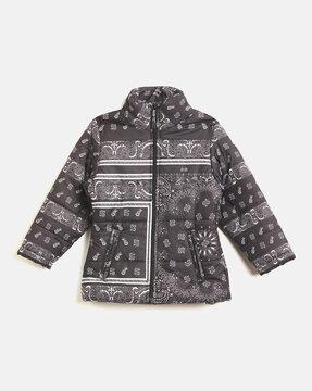 girls paisley print zip-front bomber jacket