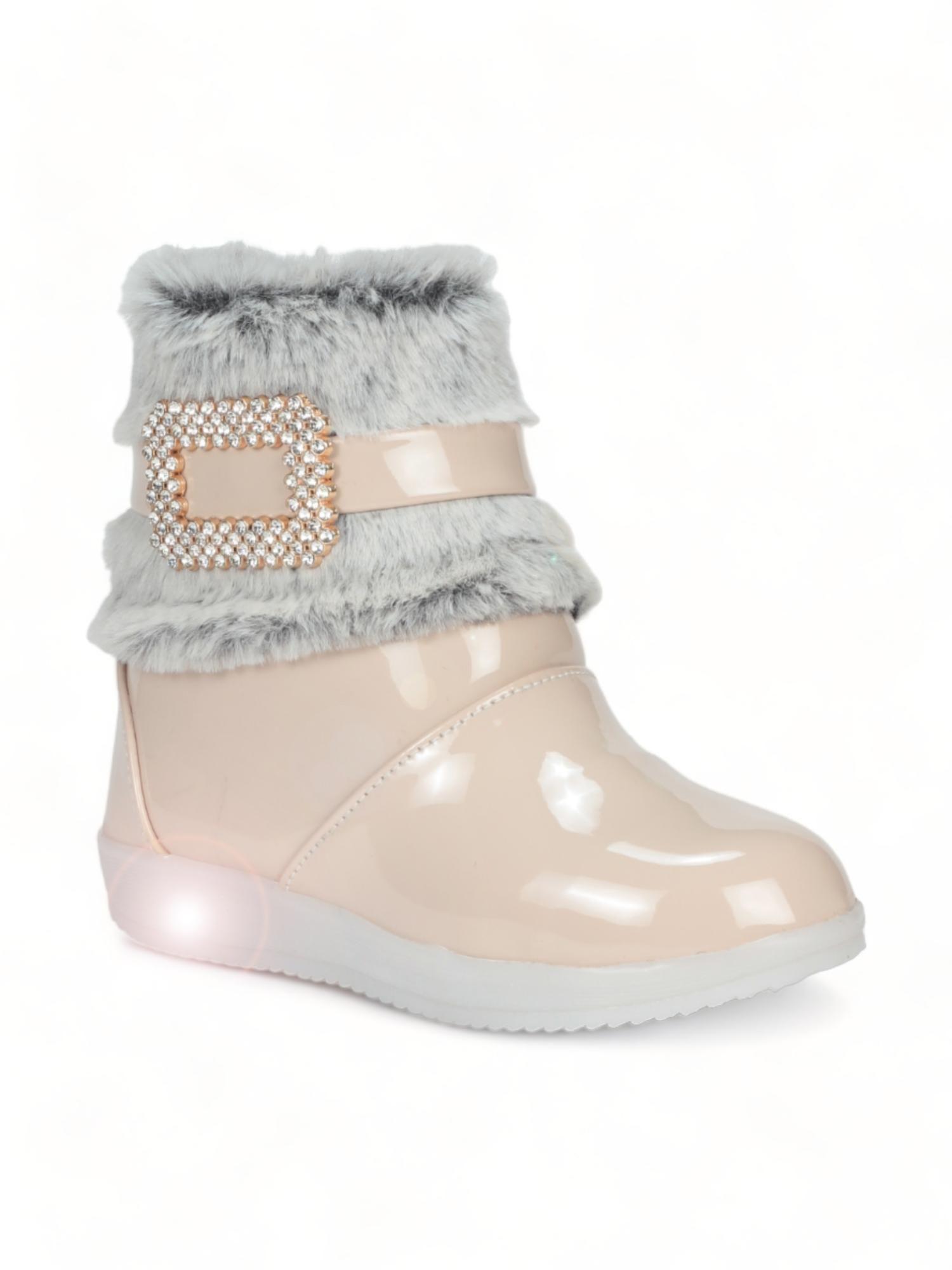 girls party boots with led light - cream