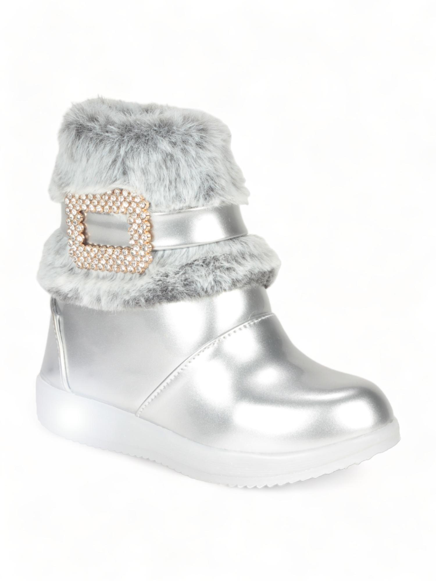 girls party boots with led light - silver