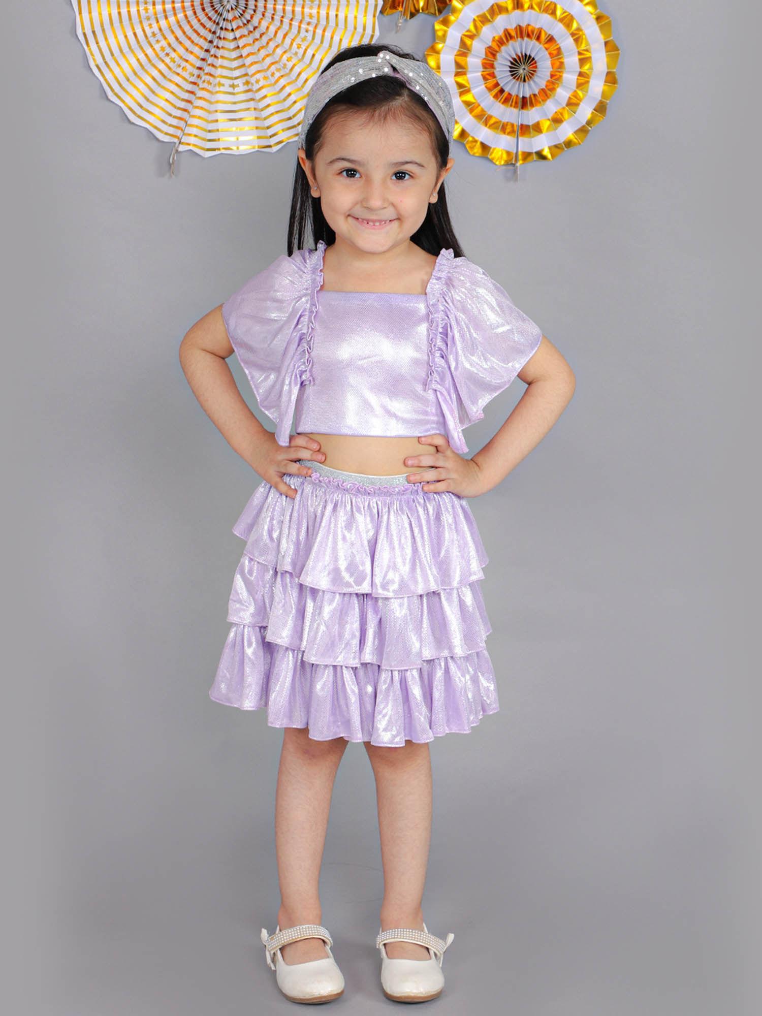 girls party top with skirt lavender (set of 2)