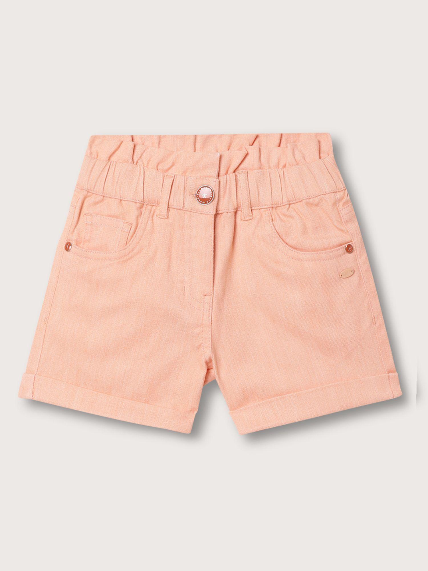 girls pastel orange solid regular fit shorts