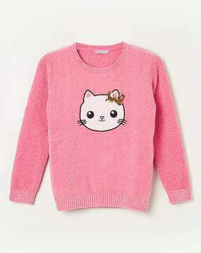 girls patterned-knit round-neck pullover