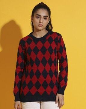 girls patterned regular fit crew-neck sweater