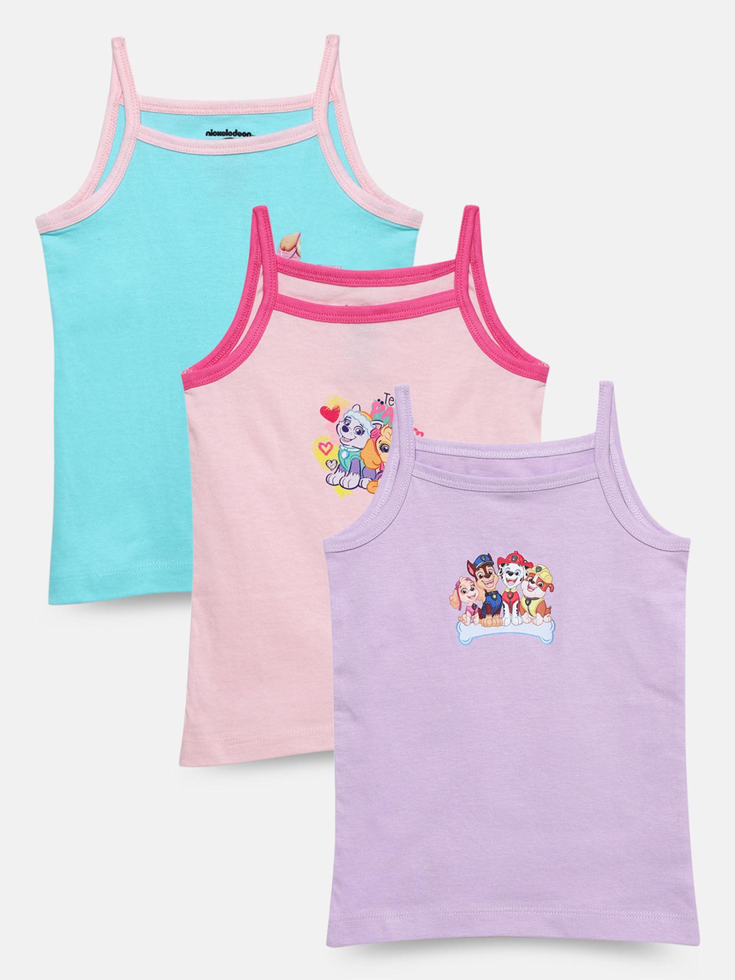 girls paw patrol printed cotton camisole (pack of 3)
