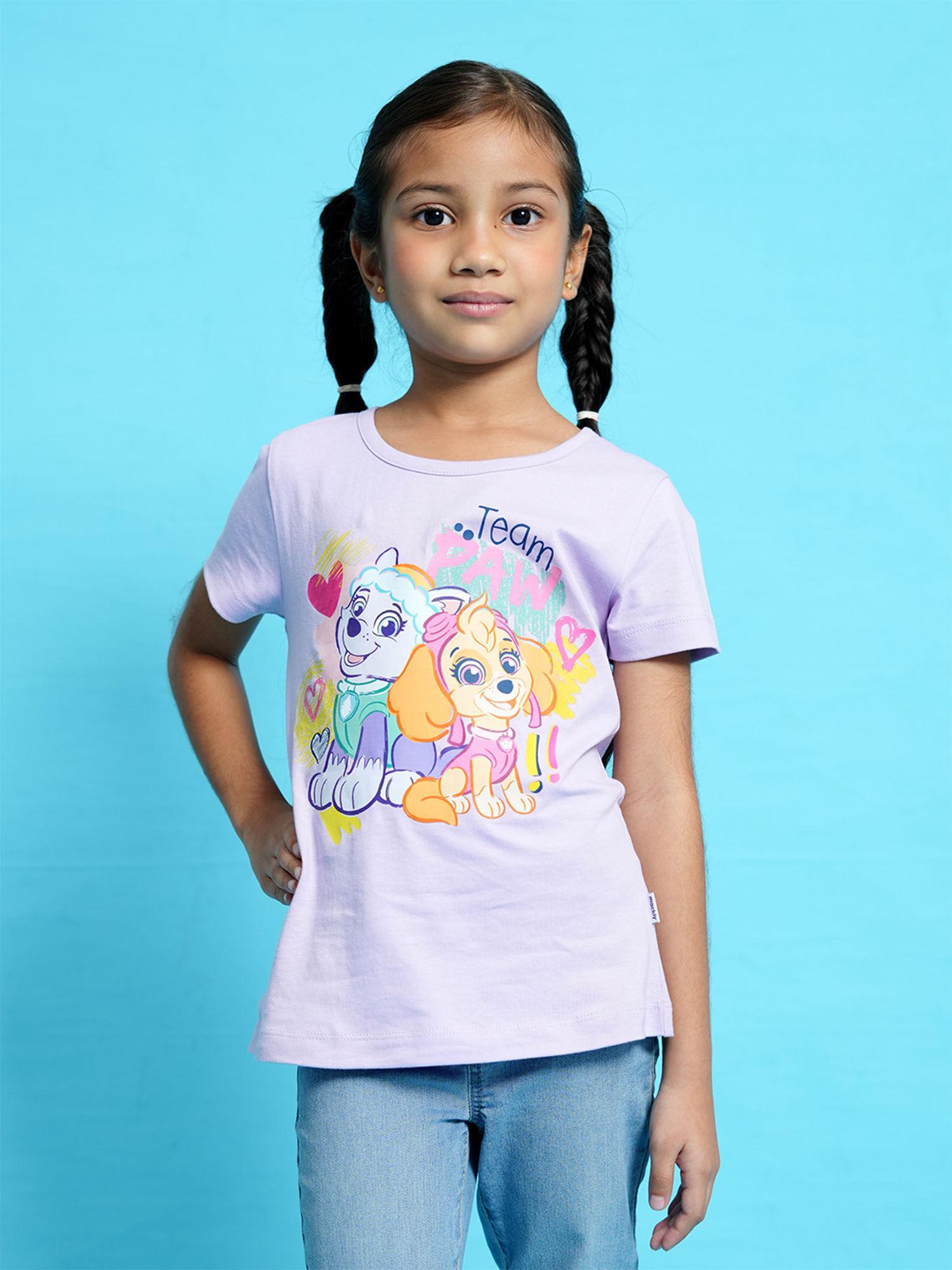 girls paw patrol printed cotton t-shirt- purple