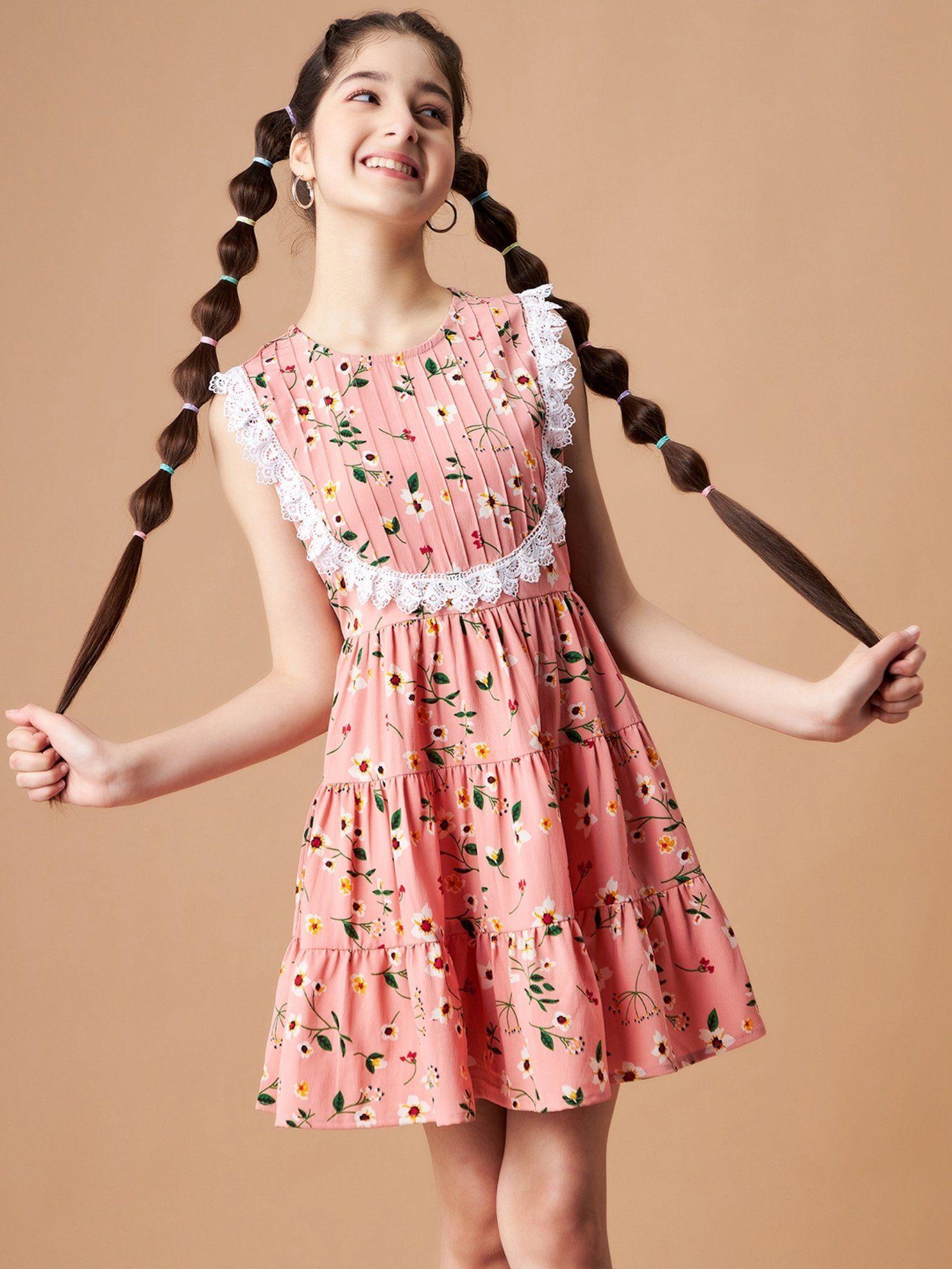 girls peach a-line knee length dress