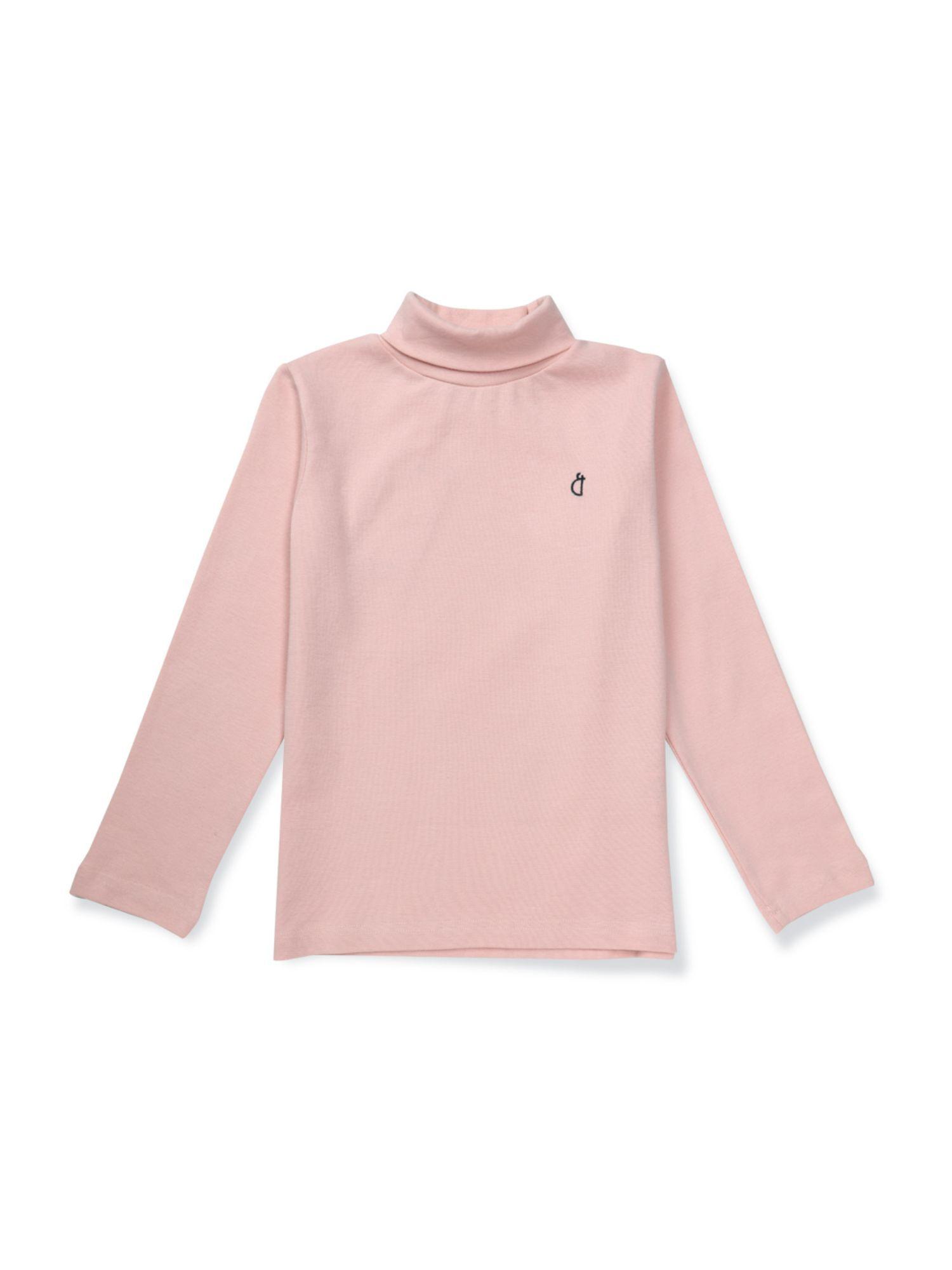 girls peach cotton solid skivvy full sleeves