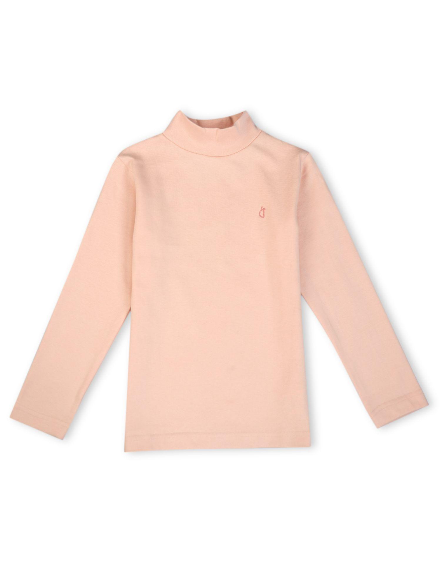 girls peach cotton solid skivvy full sleeves