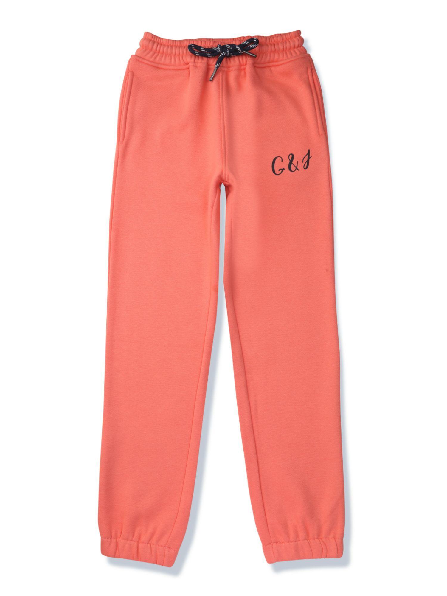 girls peach cotton solid trackpants
