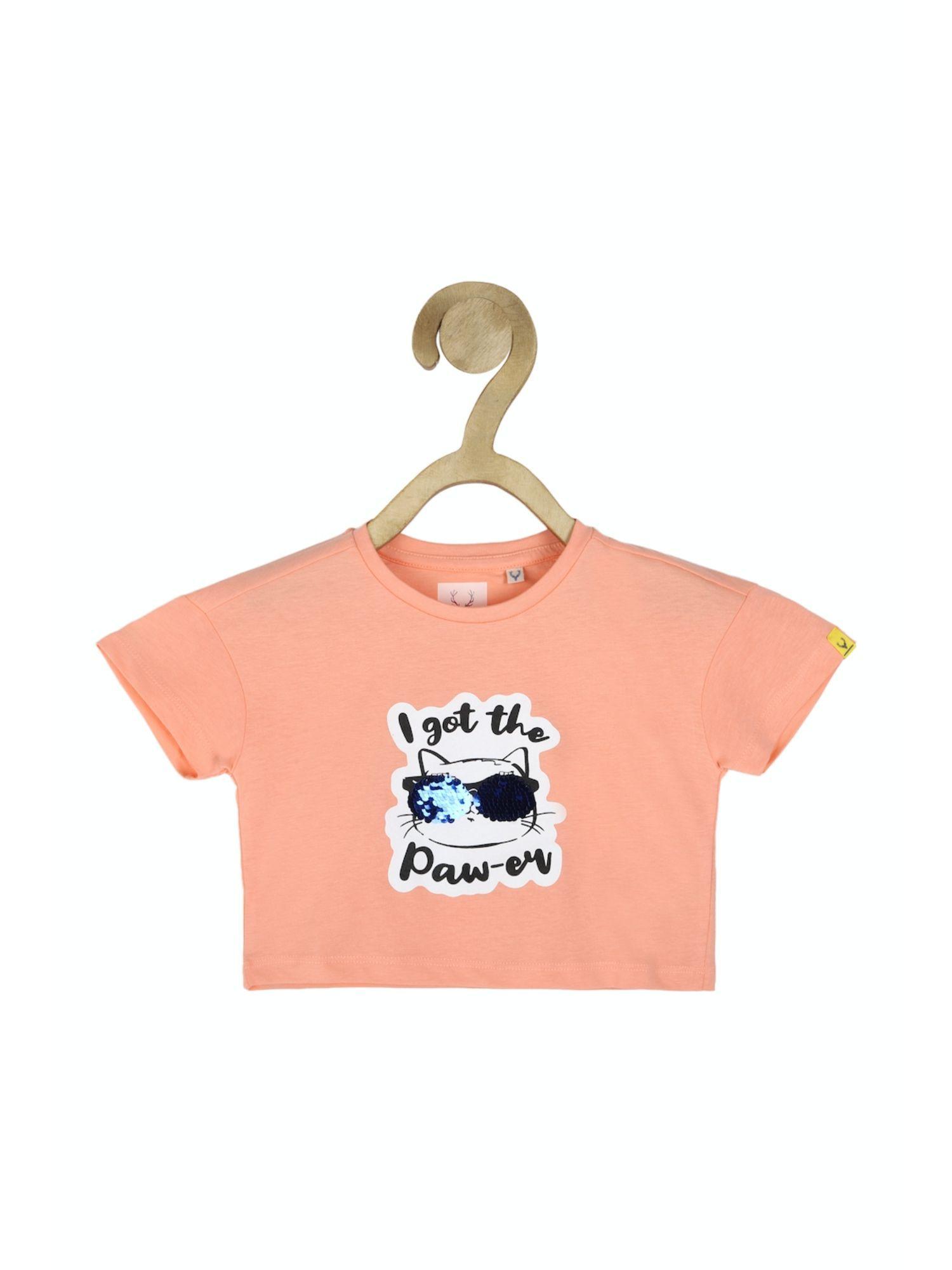 girls peach graphic print casual top