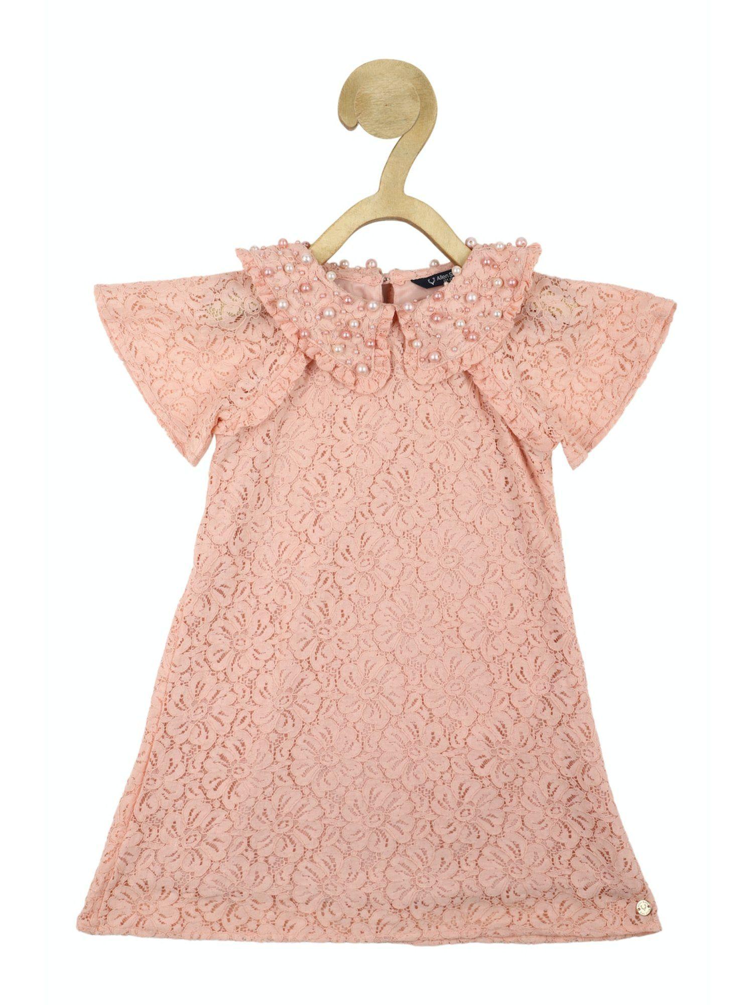 girls peach solid regular fit casual frock