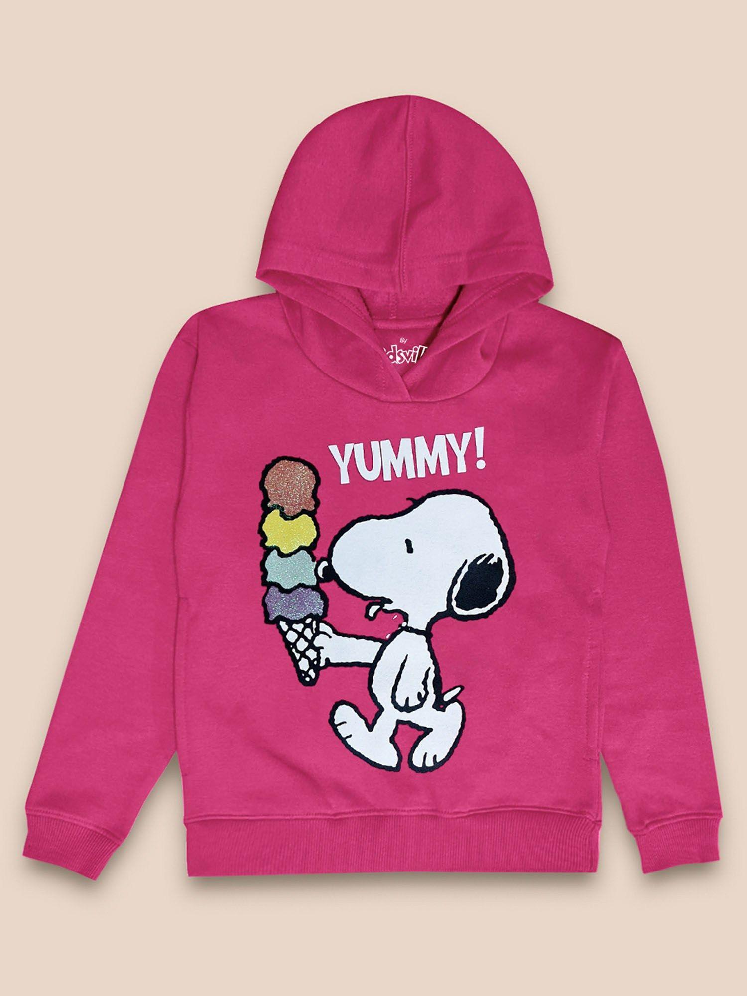 girls peanuts printed pink hoodie
