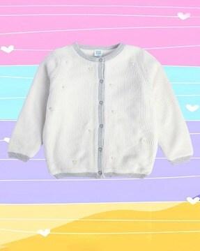 girls pearl embellished relaxed fit cardigan