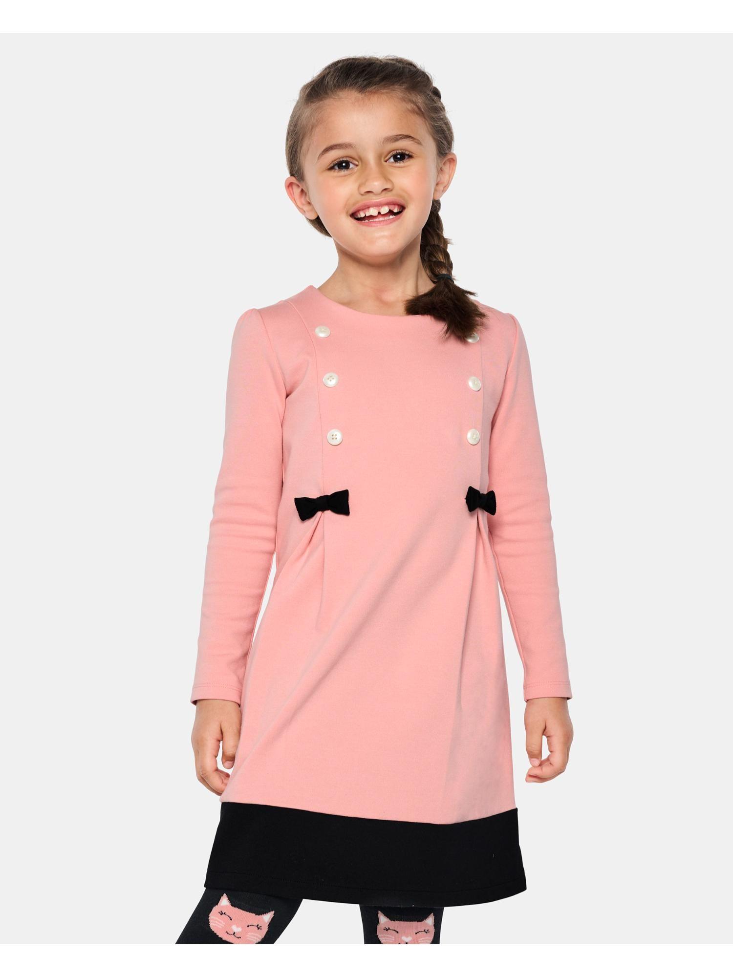 girls pink a-line dress with inverted pleats and side buttons (2-2.5 years)