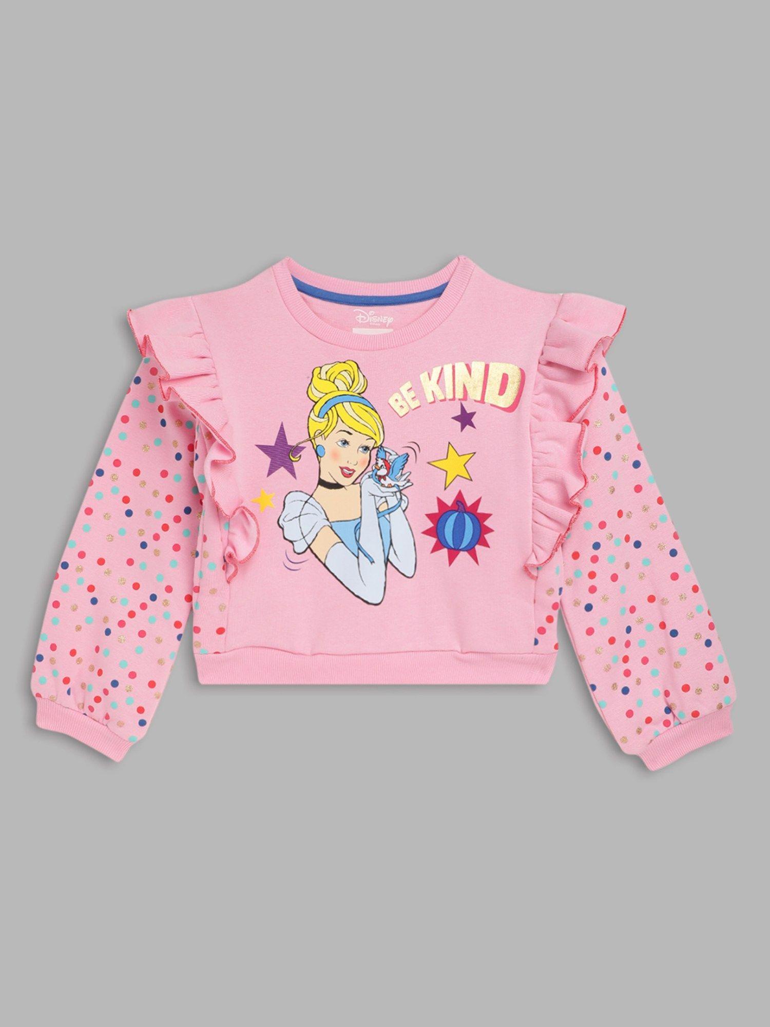 girls pink character graphic round neck full sleeves sweatshirt