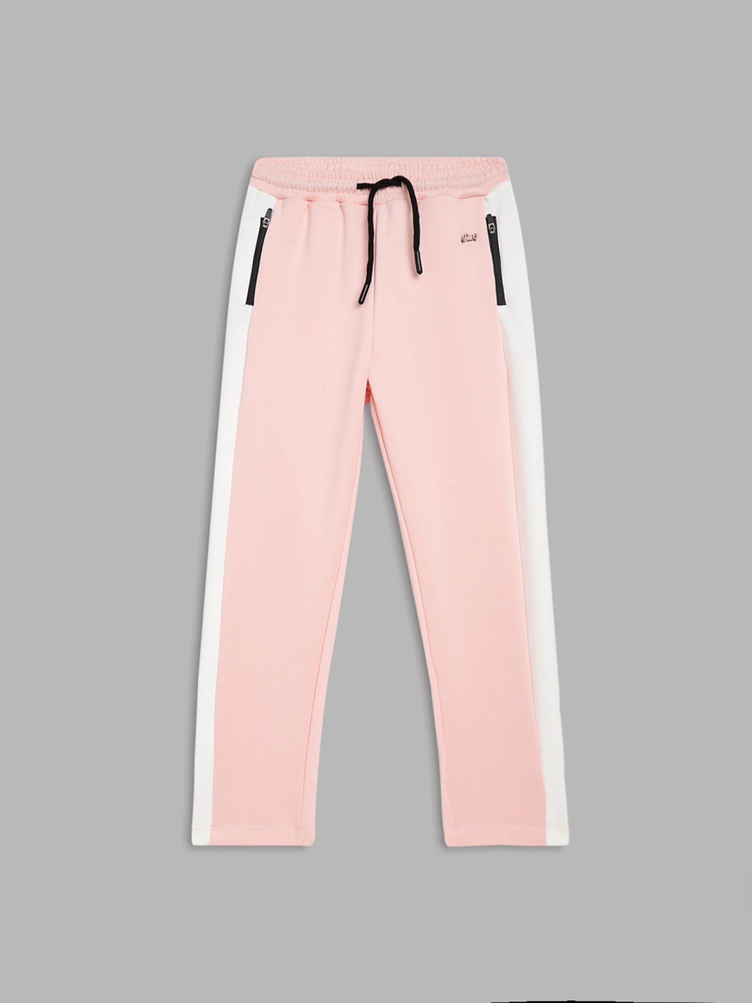 girls pink colorblocked drawstring regular fit trackpants