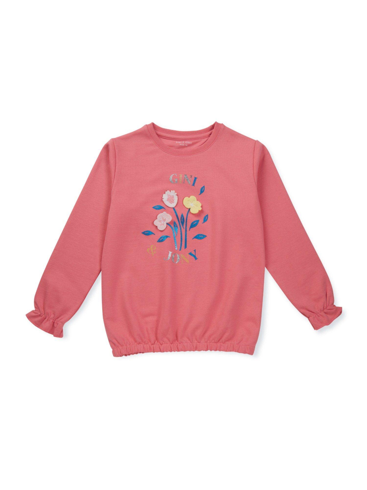 girls pink cotton printed knits top full sleeves