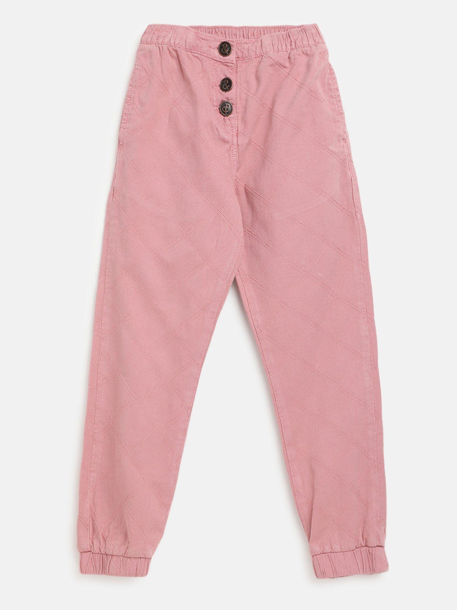girls pink cotton regular fit quilt joggers