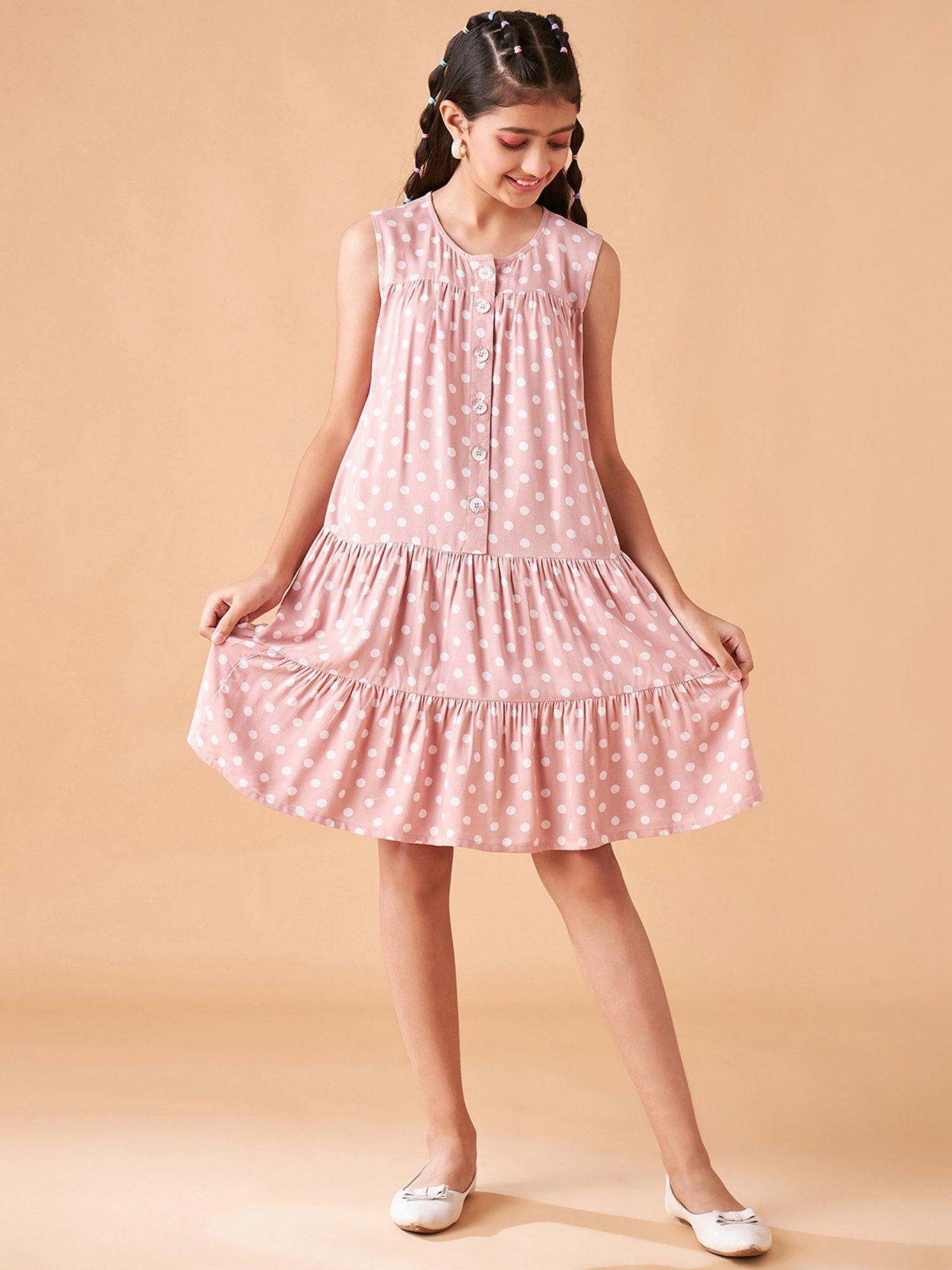 girls pink drop-waist knee length dress