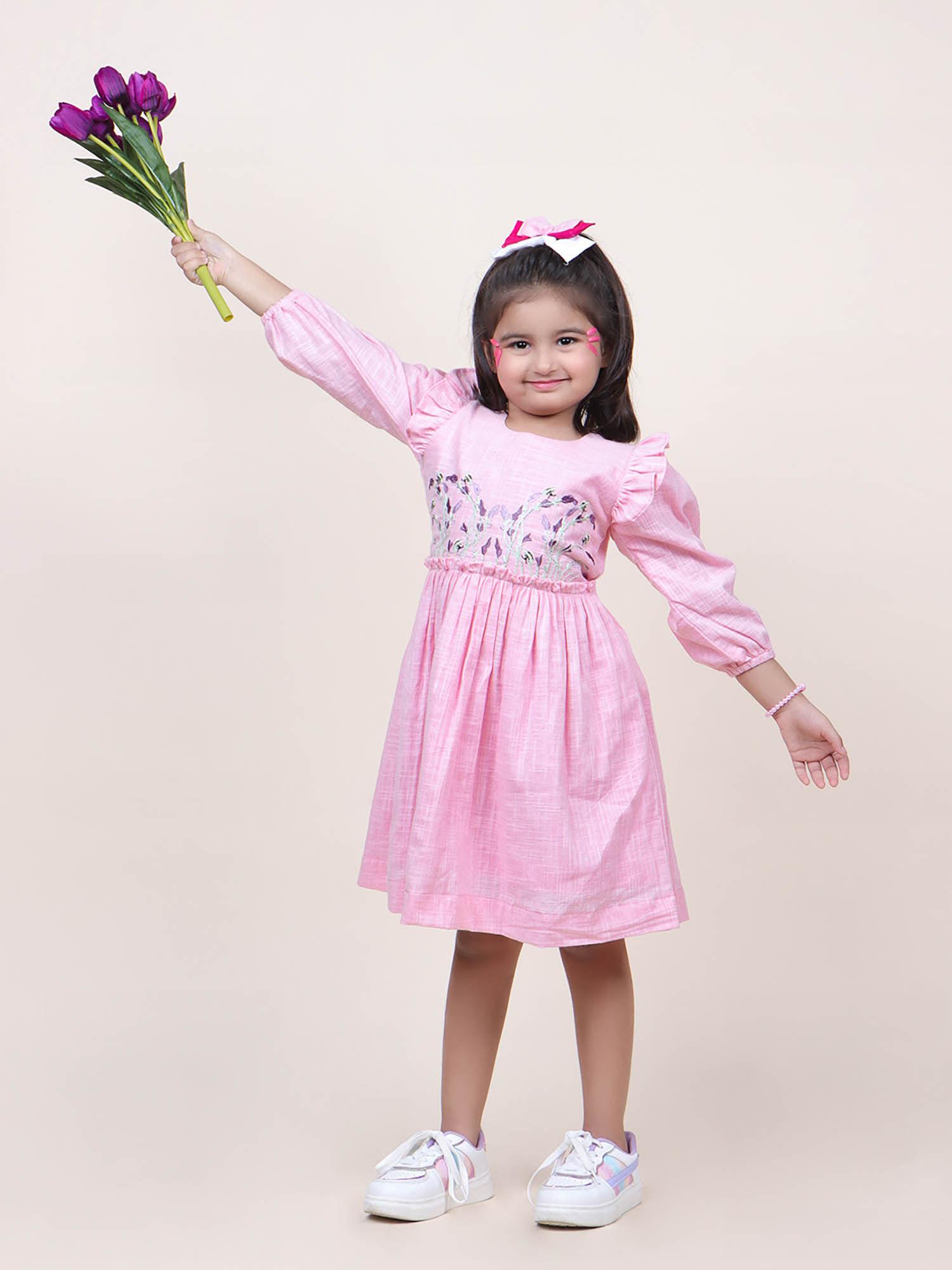 girls pink embroidered cotton dress