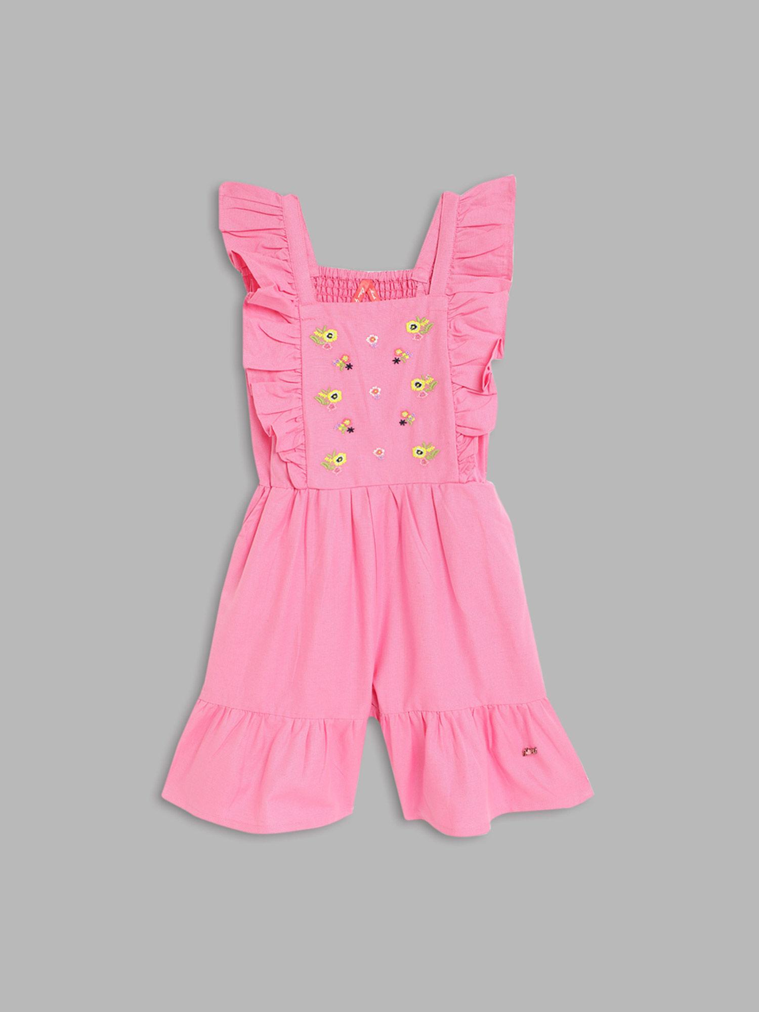 girls pink embroidered jumpsuit