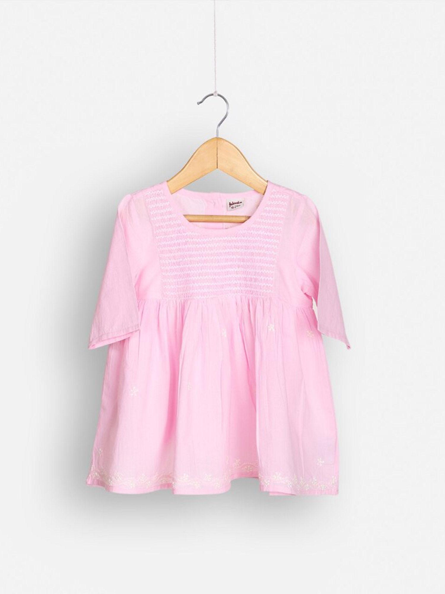 girls pink embroidered knee length dress