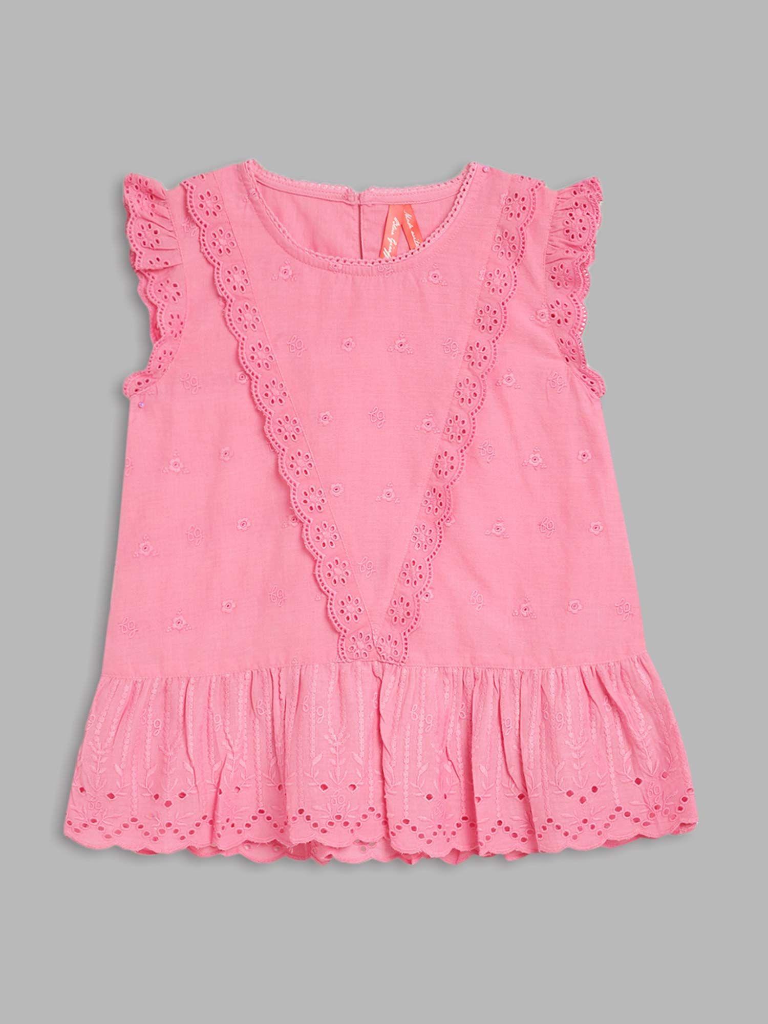 girls pink embroidered top