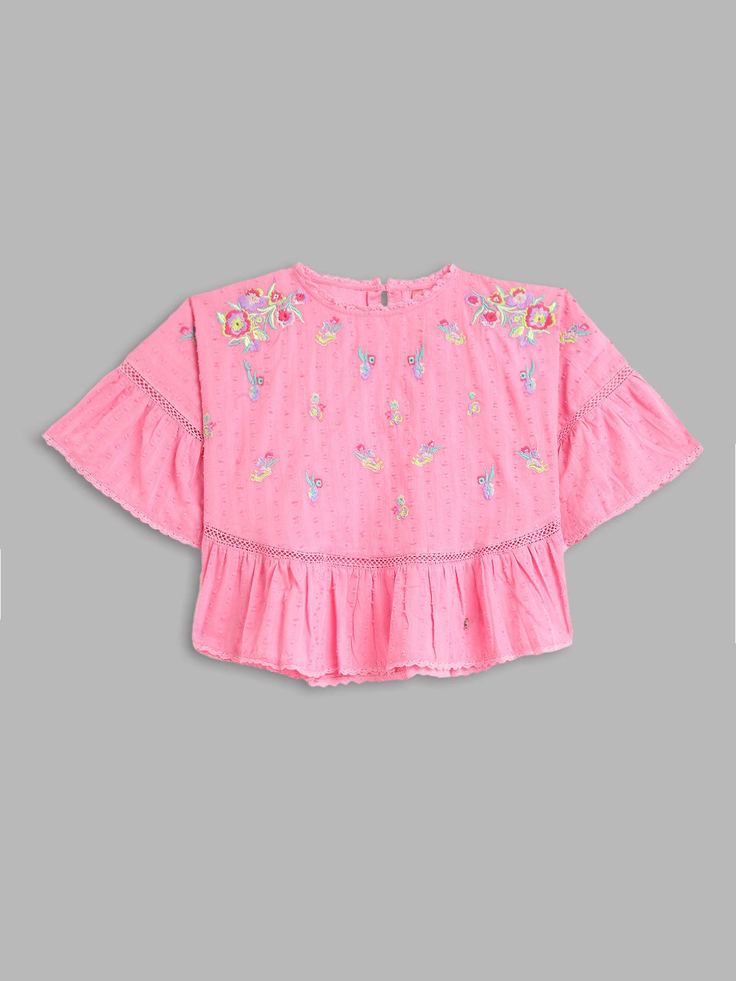 girls pink embroidered top