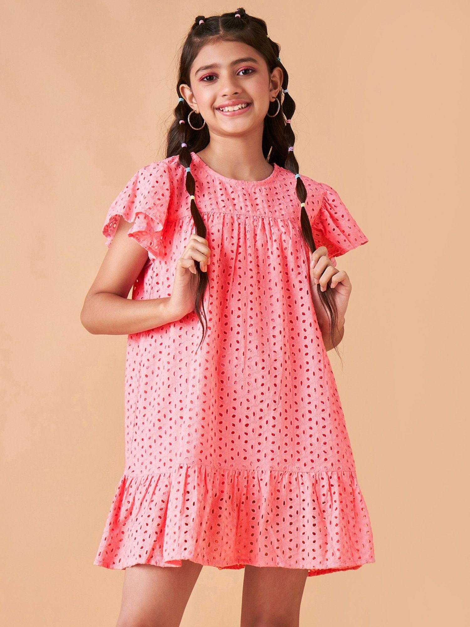 girls pink empire above knee dress