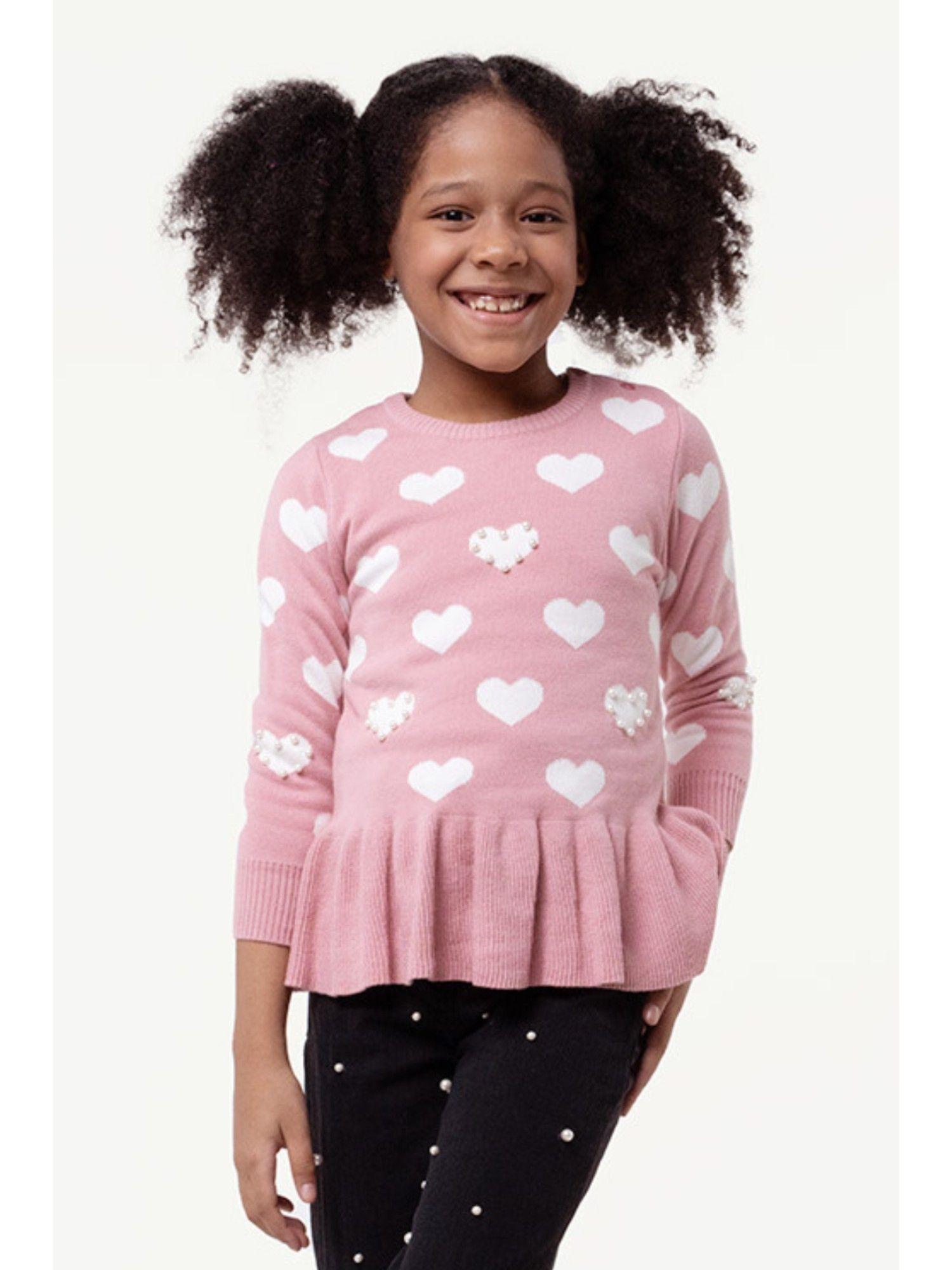 girls pink heart print sweater