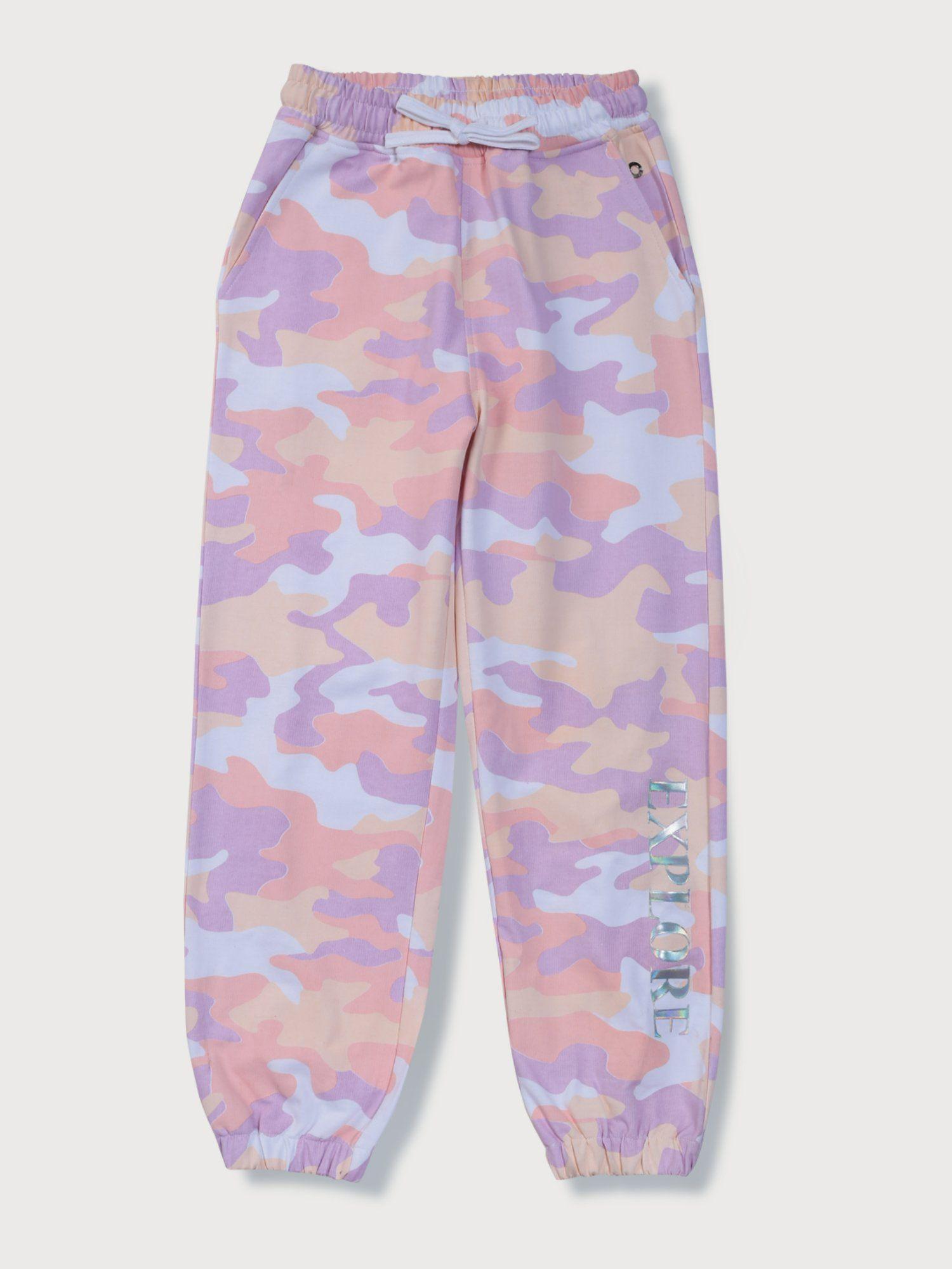 girls pink knitted camouflage trackpant